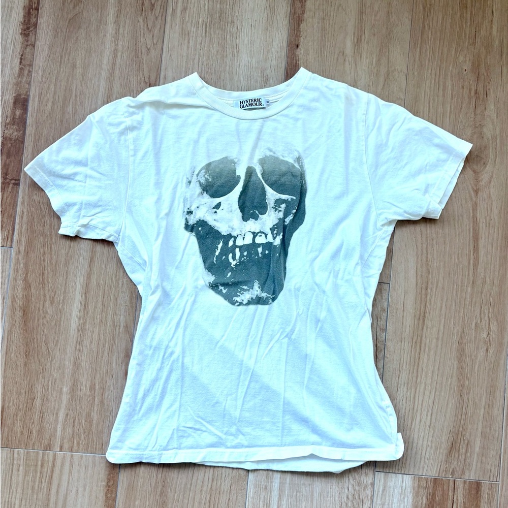 Hysteric Glamour White Tee with Black Skull Graphic